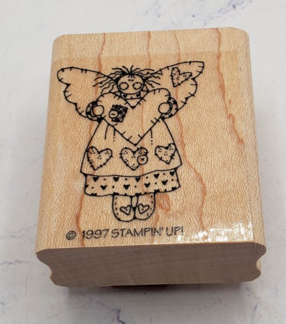Stampin Up Quilted Loving Hearts Angel Wood Mounted Rubber Stamp